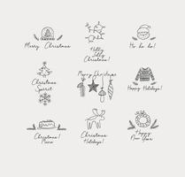 Christmas labels with lettering drawing in hand sketch style on grey background vector