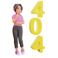 3d illustration cute girl with 404 error png