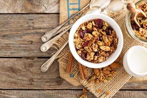 Homemade granola with milk for breakfast photo