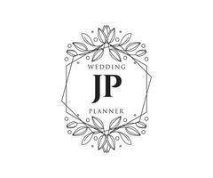 colección de logotipos de monograma de boda con letras iniciales jp, plantillas florales y minimalistas modernas dibujadas a mano para tarjetas de invitación, guardar la fecha, identidad elegante para restaurante, boutique, café en vector