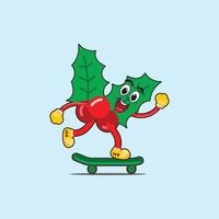 Mascot christmas cartoon character vector design. illustration character climb up the skateboard