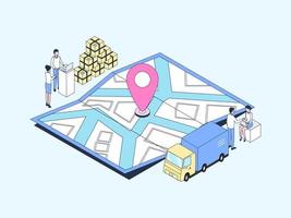 Business Map Package Sent Tracking Isometric Illustration Lineal Color. Suitable for Mobile App, Website, Banner, Diagrams, Infographics, and Other Graphic Assets. vector