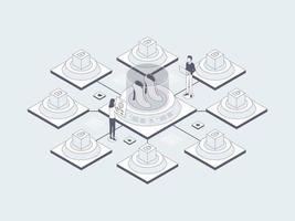 E-Commerce Omnichannel Isometric Illustration Lineal Gray. Suitable for Mobile App, Website, Banner, Diagrams, Infographics, and Other Graphic Assets. vector