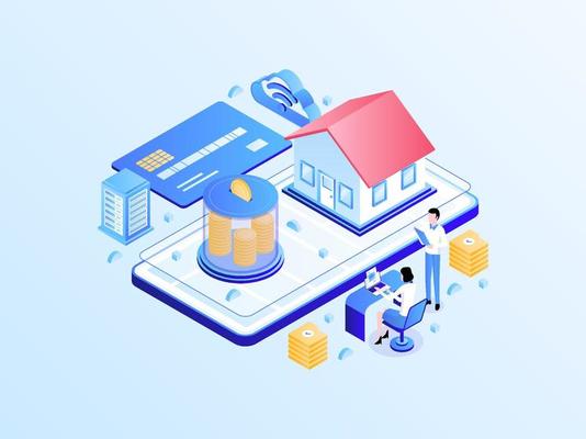 Family Investment Isometric Light Gradient Illustration. Suitable for Mobile App, Website, Banner, Diagrams, Infographics, and Other Graphic Assets.