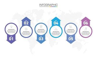 Infographics design 6 steps with marketing icons can be used for workflow layout, diagram, annual report, web design. vector