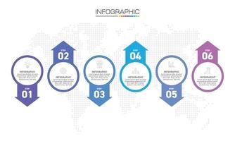 Infographics design 6 steps with marketing icons can be used for workflow layout, diagram, annual report, web design. vector