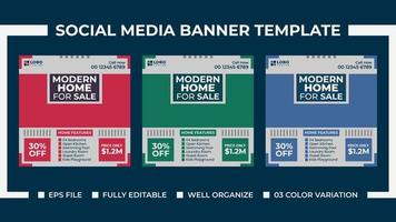 Plantilla de banner de anuncios de redes sociales de venta de casas modernas vector