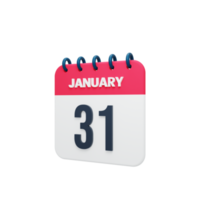 ícone de calendário realista de janeiro ilustração 3d data 31 de janeiro png