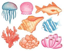 Watercolor Under The Sea Clipart Set vector