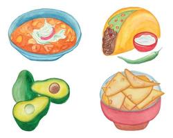 conjunto de imágenes prediseñadas de comida mexicana acuarela, imágenes prediseñadas de comida latinoamericana acuarela vector