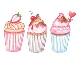 conjunto de imágenes prediseñadas de cupcake acuarela para el día de san valentín y otros eventos vector