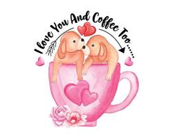 Watercolor Couple Dog Valentine Day Sublimation for T-shirt vector