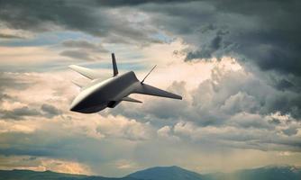 Bayraktar kizilelma nmanned fighter jet gliding through the white clouds. photo