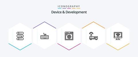 Device And Development 25 Line icon pack including monitor. education. web . signal. device vector