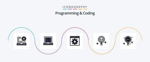 Paquete de 5 iconos planos llenos de línea de programación y codificación que incluye . programación. buscar. desarrollo vector