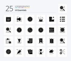 Ui Essentials 25 Solid Glyph icon pack including component. app. seo. interface. download vector