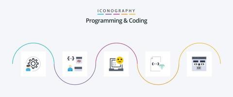 Programming And Coding Flat 5 Icon Pack Including development. coding. development. error. develop vector