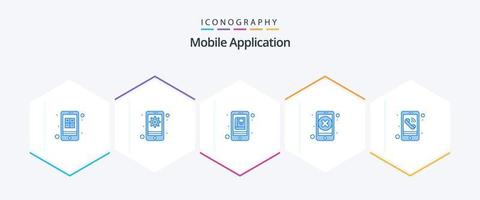 paquete de 25 íconos azules de la aplicación móvil que incluye llamada. aplicación aplicación borrar. cerca vector