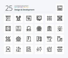 paquete de iconos de 25 líneas de diseño y desarrollo, incluido el desarrollo. codificación. ideas programación. desarrollo vector