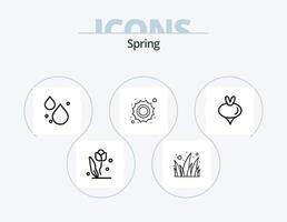 paquete de iconos de línea de primavera 5 diseño de iconos. naturaleza. primavera. alimento. árbol. playa vector