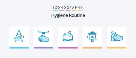 rutina de higiene azul 5 paquete de iconos que incluye limpieza. ducha. mano. limpieza. cuenca. diseño de iconos creativos vector