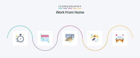 Work From Home Flat 5 Icon Pack Including monitor. renovation. coding. home repair. working vector