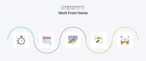 Work From Home Flat 5 Icon Pack Including monitor. renovation. coding. home repair. working vector