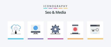 paquete de iconos seo y media flat 5 que incluye optimización. medios de comunicación. web. motor. página. diseño de iconos creativos vector