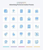 promoción publicitaria creativa y proceso creativo 25 paquete de iconos azules como marketing. anuncio. herramienta. periódico. noticias vector