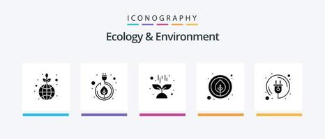 Ecology And Environment Glyph 5 Icon Pack Including energy. natural. nature. leaves. environment. Creative Icons Design vector