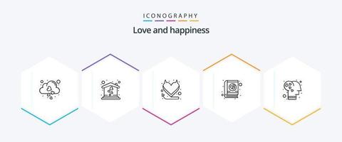 amor paquete de iconos de 25 líneas que incluye amor. emoción. corazón. cerebro. romántico vector