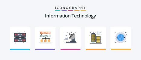 paquete de iconos flat 5 de tecnología de la información que incluye . mundial. transmisor. red. comunicación. diseño de iconos creativos vector