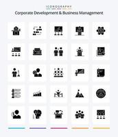 Creative Corporate Development And Business Management 25 Glyph Solid Black icon pack  Such As solution. group. advancement. brainstorming. staff vector