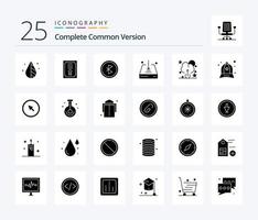 Complete Common Version 25 Solid Glyph icon pack including upload. save. communication. download. arrow vector