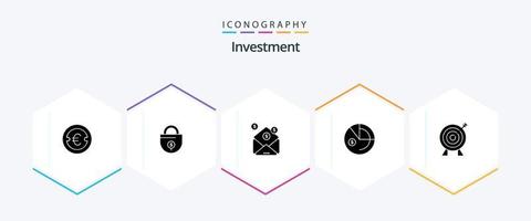 Investment 25 Glyph icon pack including target. graph. lock. data. message vector