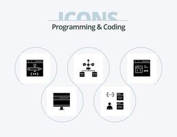 programación y codificación glyph icon pack 5 diseño de iconos. . desarrollar. vector