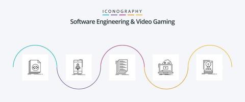 Software Engineering And Video Gaming Line 5 Icon Pack Including online. cloud. mobile. list. compile vector