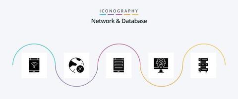 Network And Database Glyph 5 Icon Pack Including online. computer. internet. social media. online vector