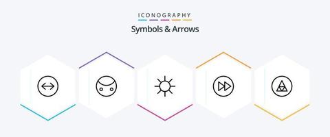 Symbols and Arrows 25 Line icon pack including sign. magic. logo. music. arrows vector