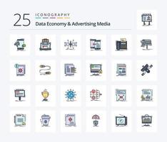 Data Economy And Advertising Media 25 Line Filled icon pack including mobile. data. data. structure. grid vector