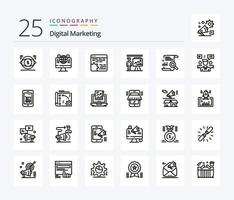Digital Marketing 25 Line icon pack including presentation. business. social media. app. cog vector