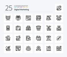 paquete de iconos de 25 líneas de marketing digital que incluye presentación. negocio. medios de comunicación social. aplicación diente vector