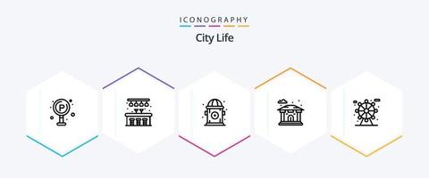 City Life 25 Line icon pack including . park. life. life. bank vector