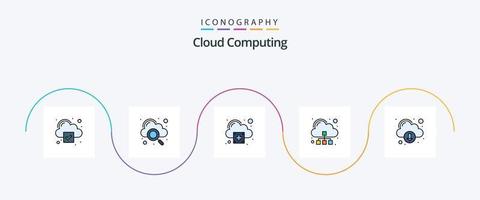 la línea de computación en la nube llenó el paquete de iconos planos 5 que incluye tecnología. agregar. servidor. nube vector