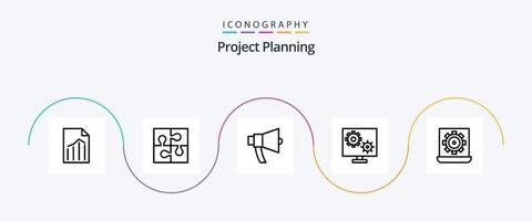 paquete de iconos de línea de planificación de proyectos 5 que incluye preferencia. configurar. solución. vocero. alto vector