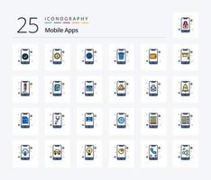 Mobile Apps 25 Line Filled icon pack including application. mobile. worldwide. delete. app vector