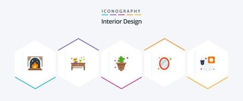 paquete de 25 iconos planos de diseño de interiores que incluye salida. decoración. cactus. hogar. interior vector