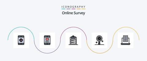 Online Survey Line Filled Flat 5 Icon Pack Including text. laptop. clipboard. setting. research vector