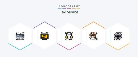 servicio de taxi paquete de iconos de 25 líneas completas que incluye volante. timón. sitio web. Taxi. en línea vector