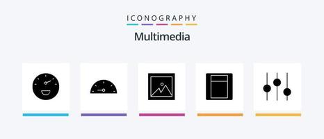 paquete de iconos de glifos multimedia 5 que incluye . imagen. Afinación. control S. diseño de iconos creativos vector